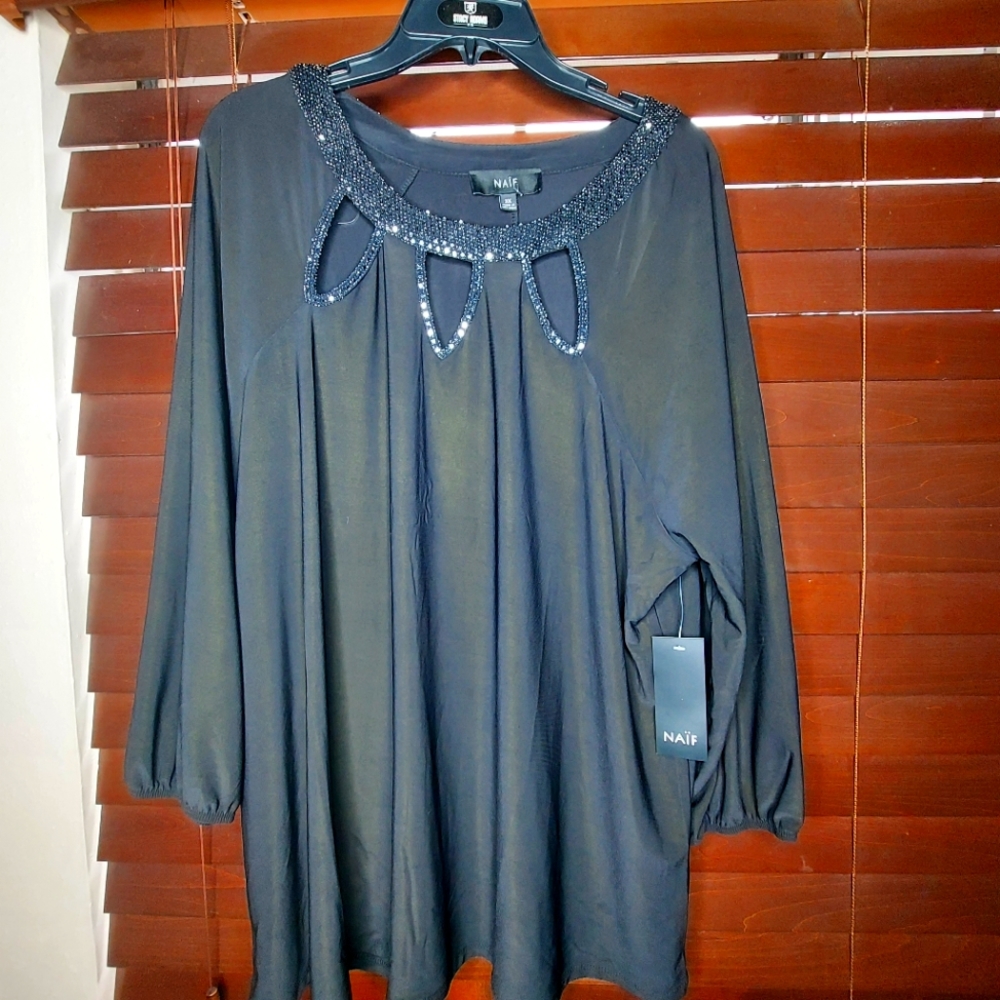 Naif Black Top Peek a Boo Blouse Size 3X